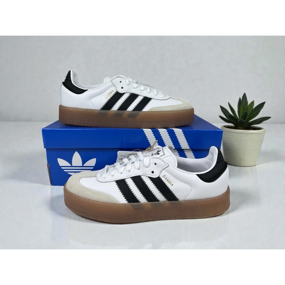 adidas Sambae White Black Gum JI1349 Women's Size 8.5 New Platform